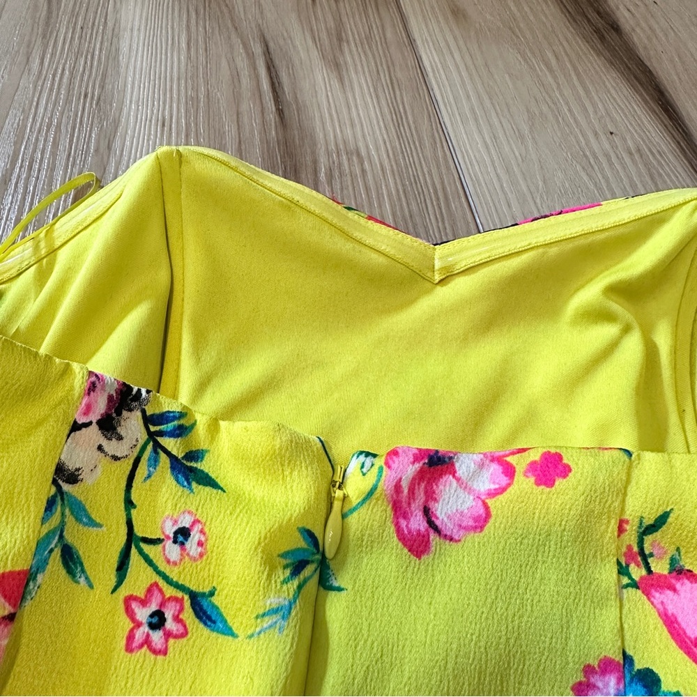 Express Satin Floral Strapless Tie Waist Romper - Picture 6 of 6